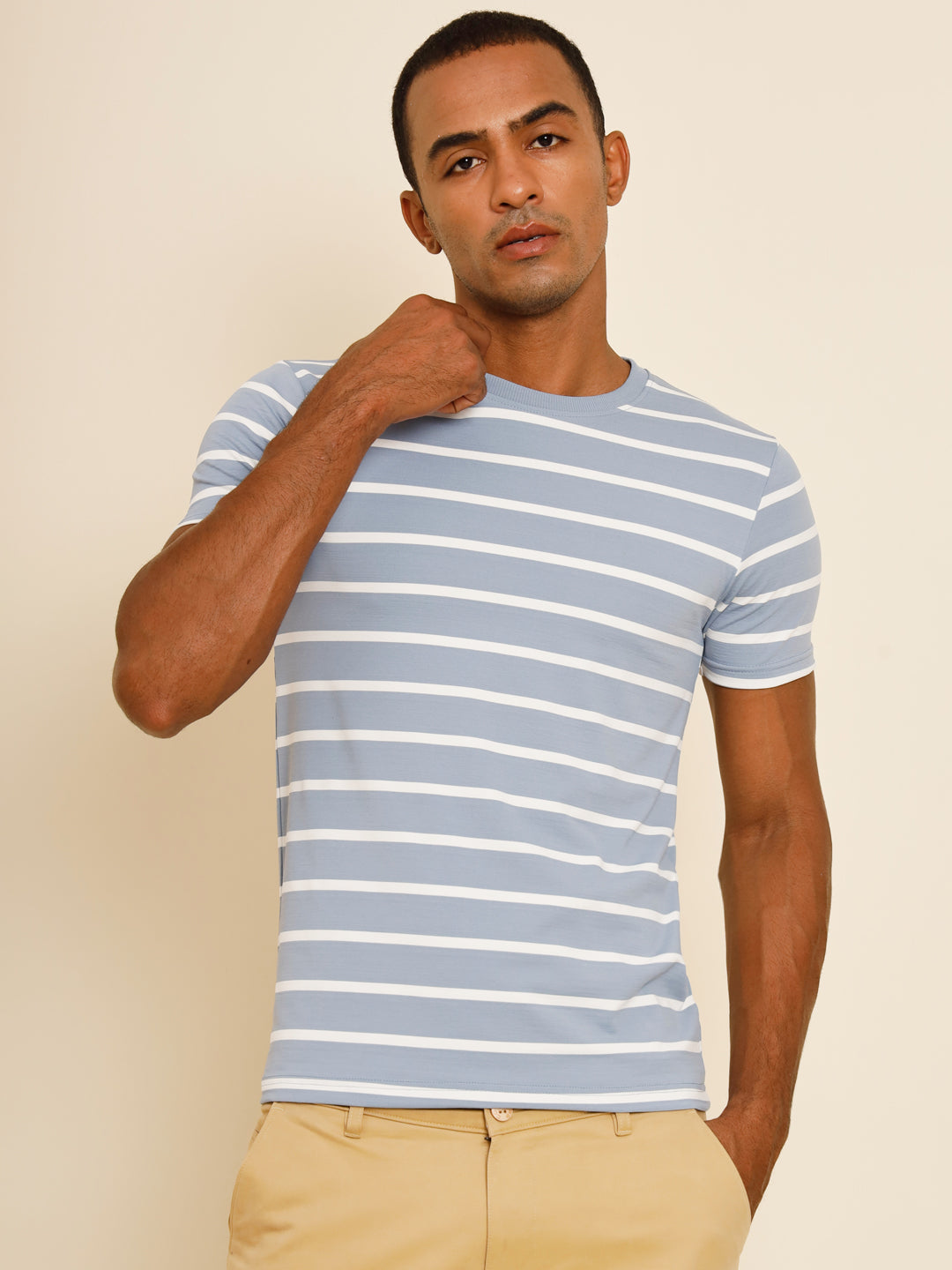 Tropical Blue-Single-Stripes-Half-Sleeve
