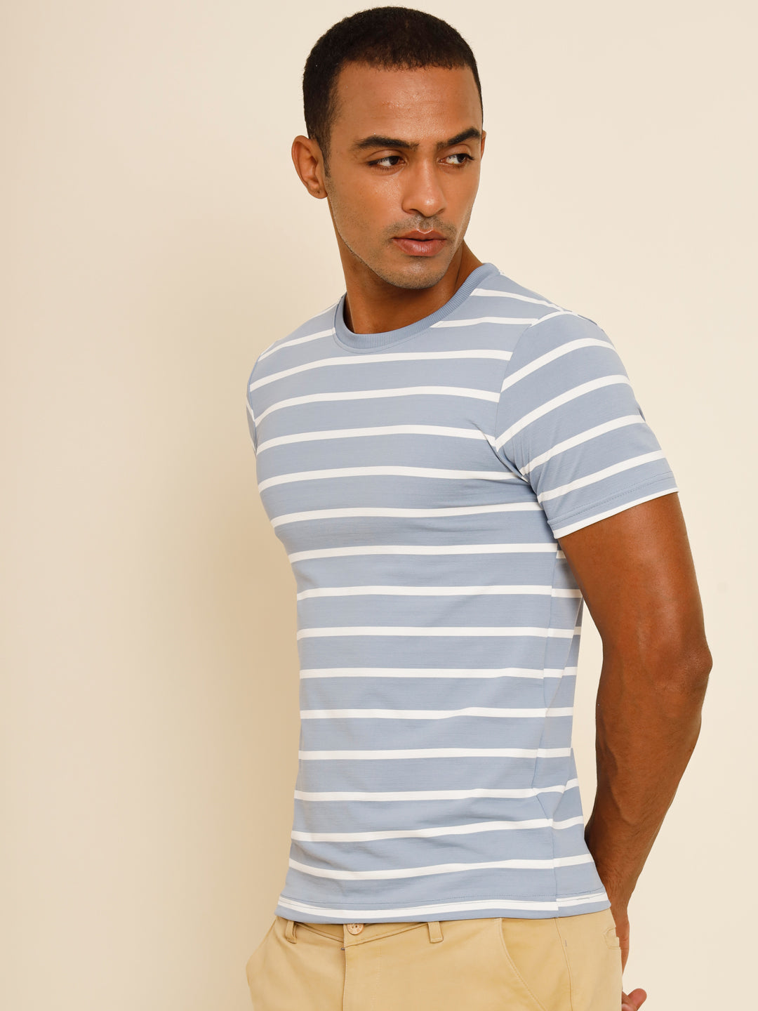 Tropical Blue-Single-Stripes-Half-Sleeve