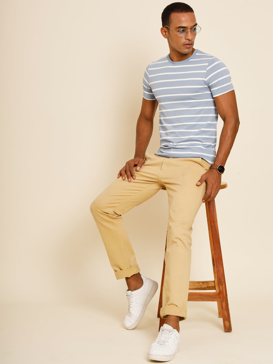 Tropical Blue-Single-Stripes-Half-Sleeve