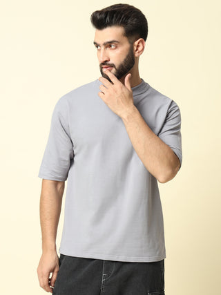 Light Grey Solid Oversized T-Shirt