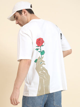 Rose Print Oversized Snow T-Shirt