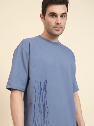 Raw Print Oversized Airforce blue T-Shirt