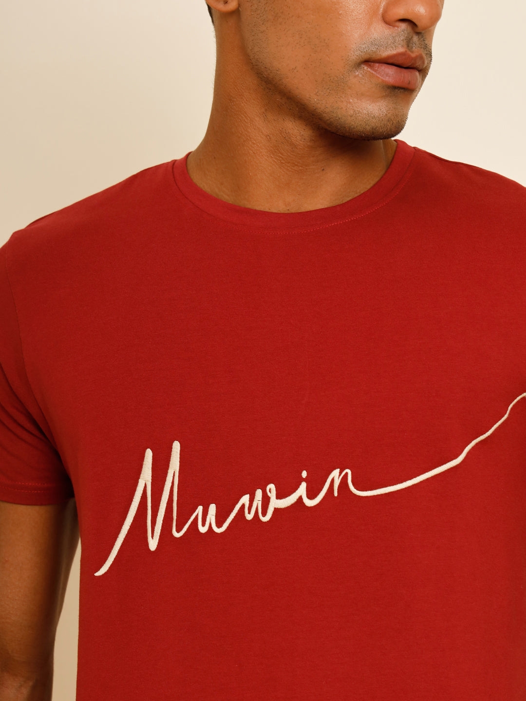 Muwin Burgundy Embroidered T-shirt