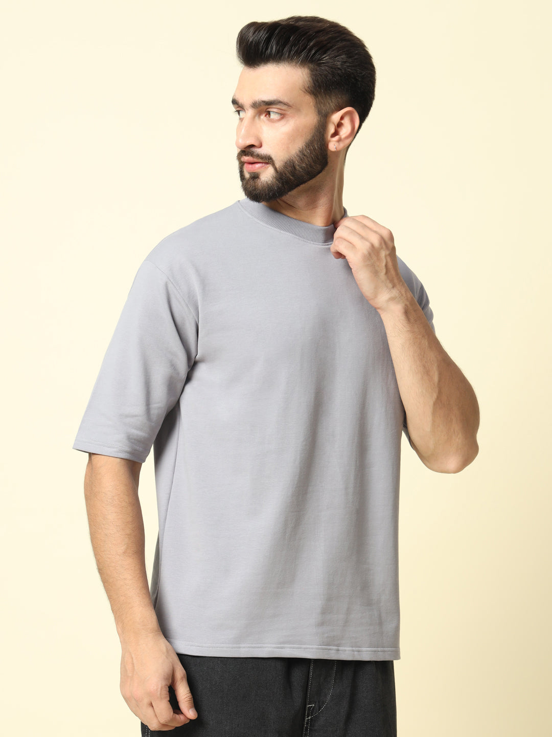 Light Grey Solid Oversized T-Shirt