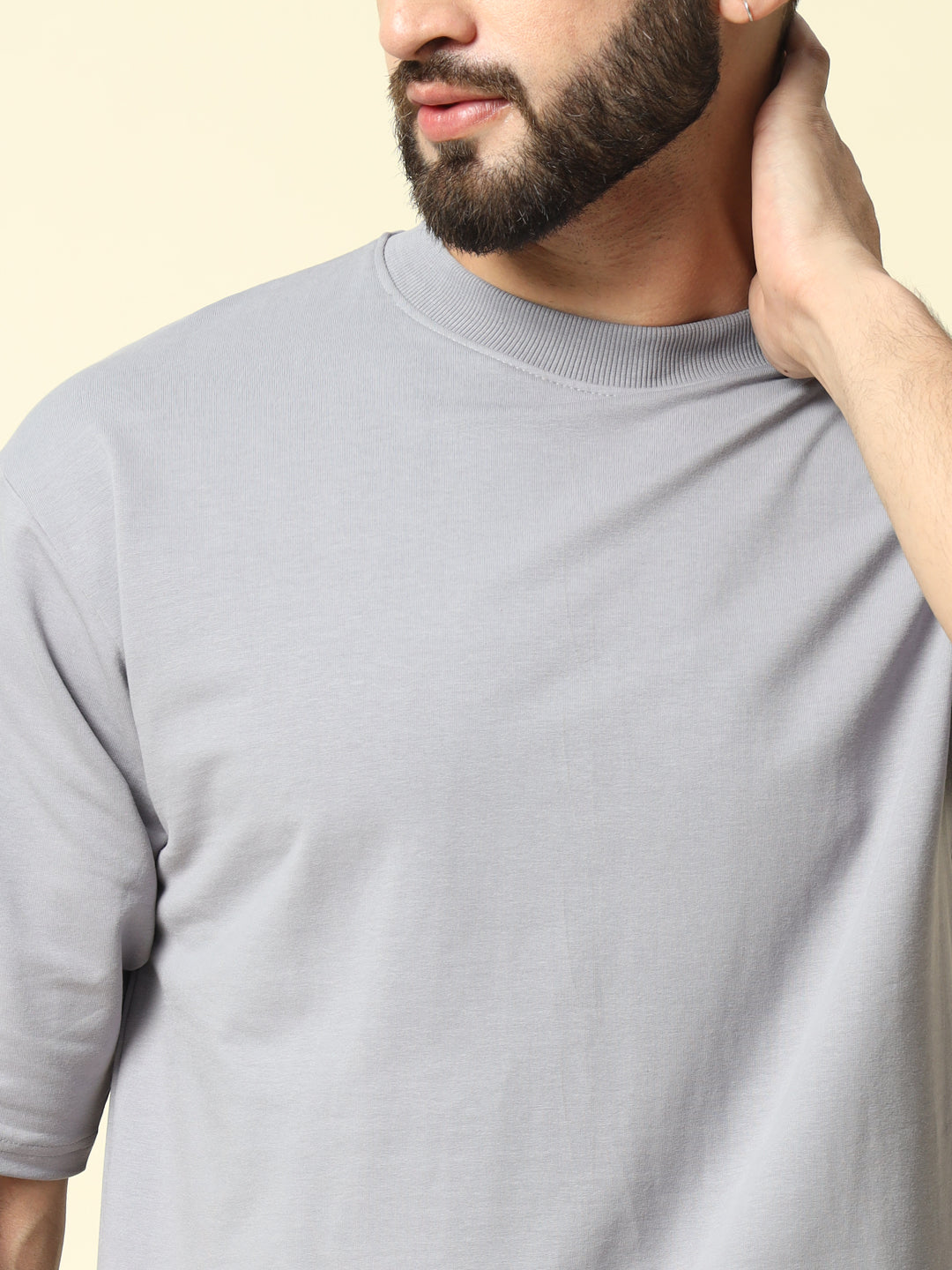 Light Grey Solid Oversized T-Shirt