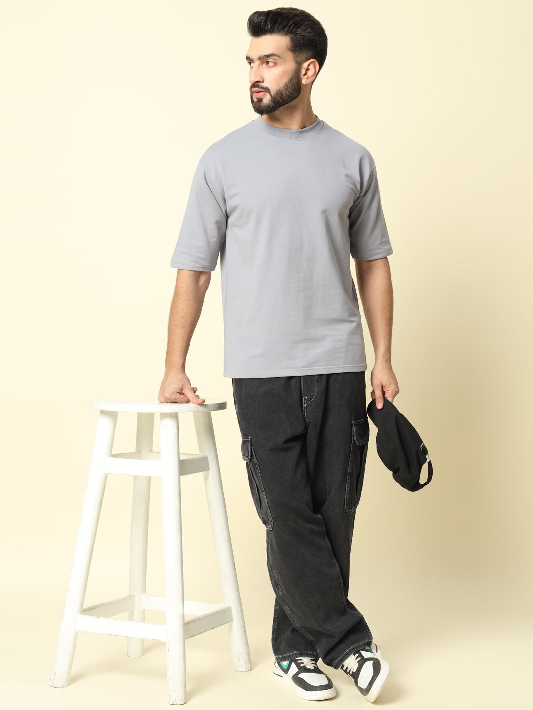 Light Grey Solid Oversized T-Shirt