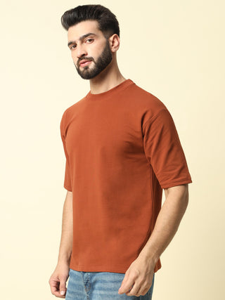 Burnt Orange Solid Oversized T-Shirt