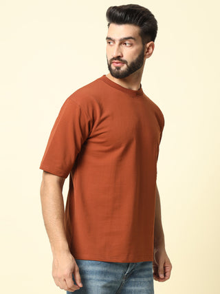 Burnt Orange Solid Oversized T-Shirt