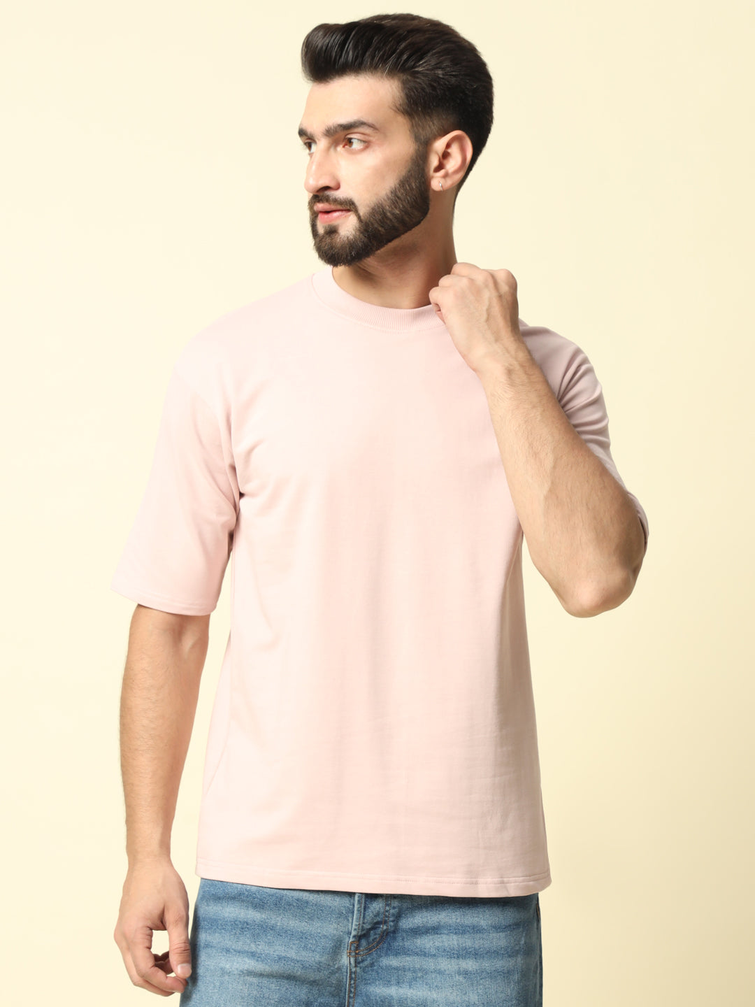 Light Peach Solid Oversized T-Shirt