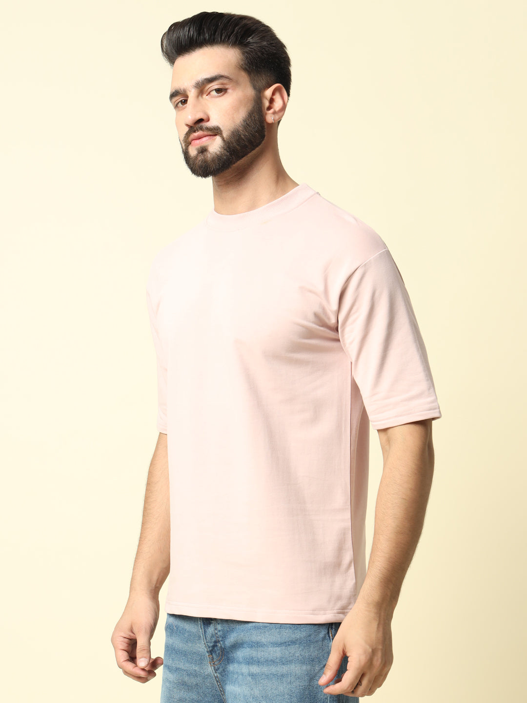 Light Peach Solid Oversized T-Shirt