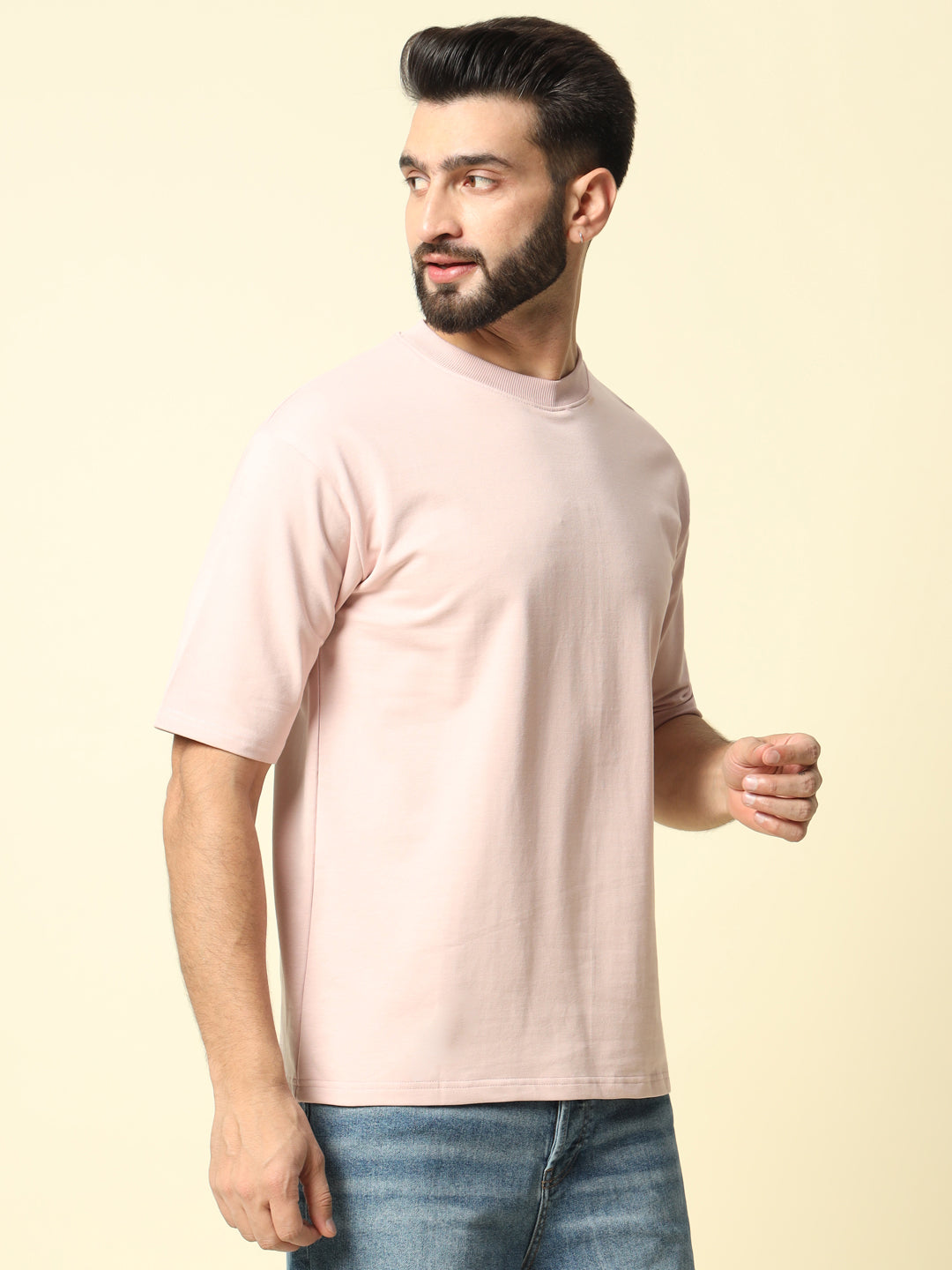Light Peach Solid Oversized T-Shirt