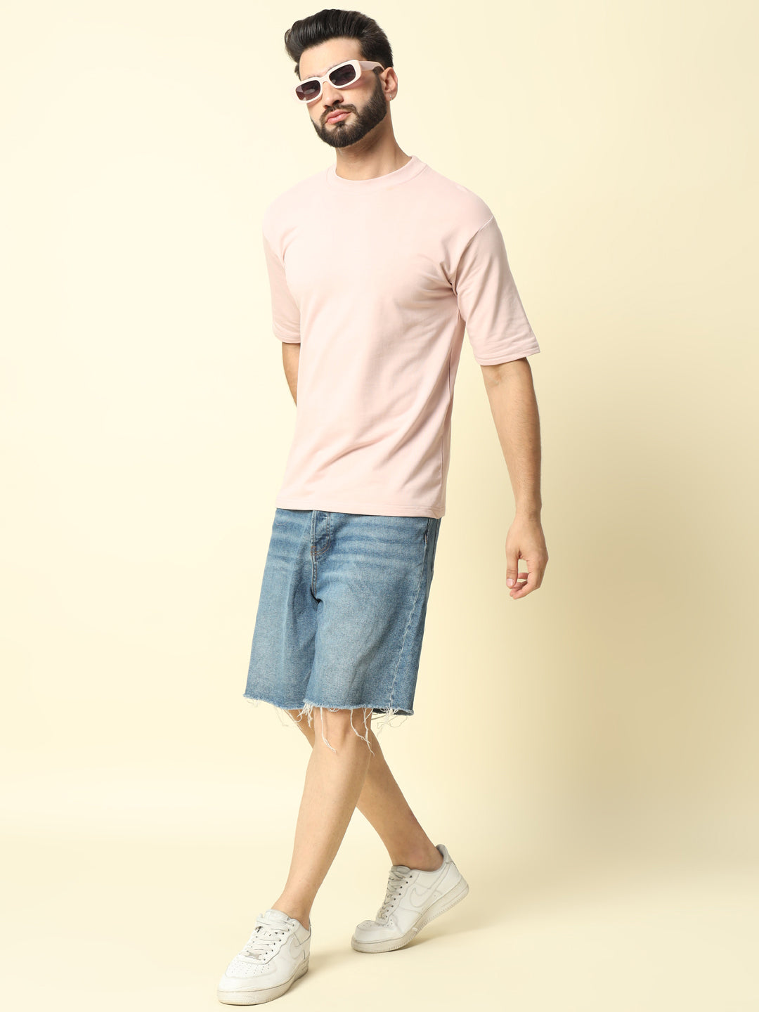 Light Peach Solid Oversized T-Shirt