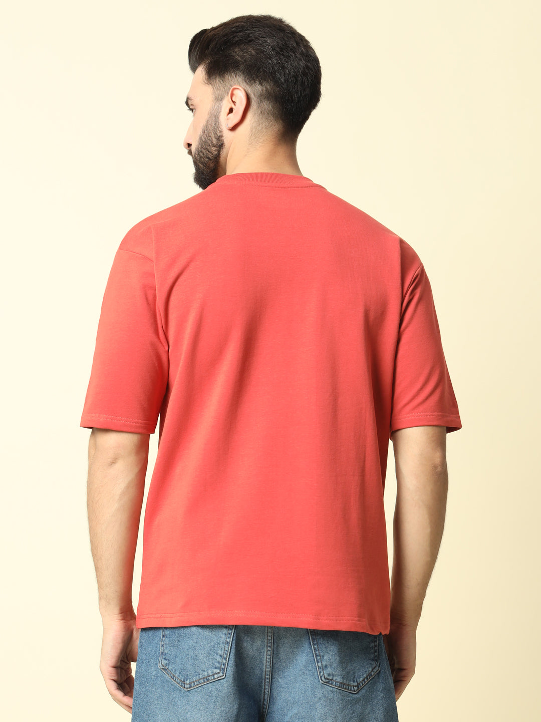 Coral Red Solid Oversized T-Shirt