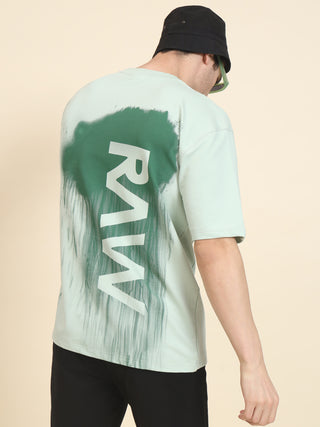 Raw Print Oversized Pista Green T-Shirt