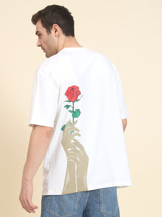 Rose Print Oversized Snow T-Shirt