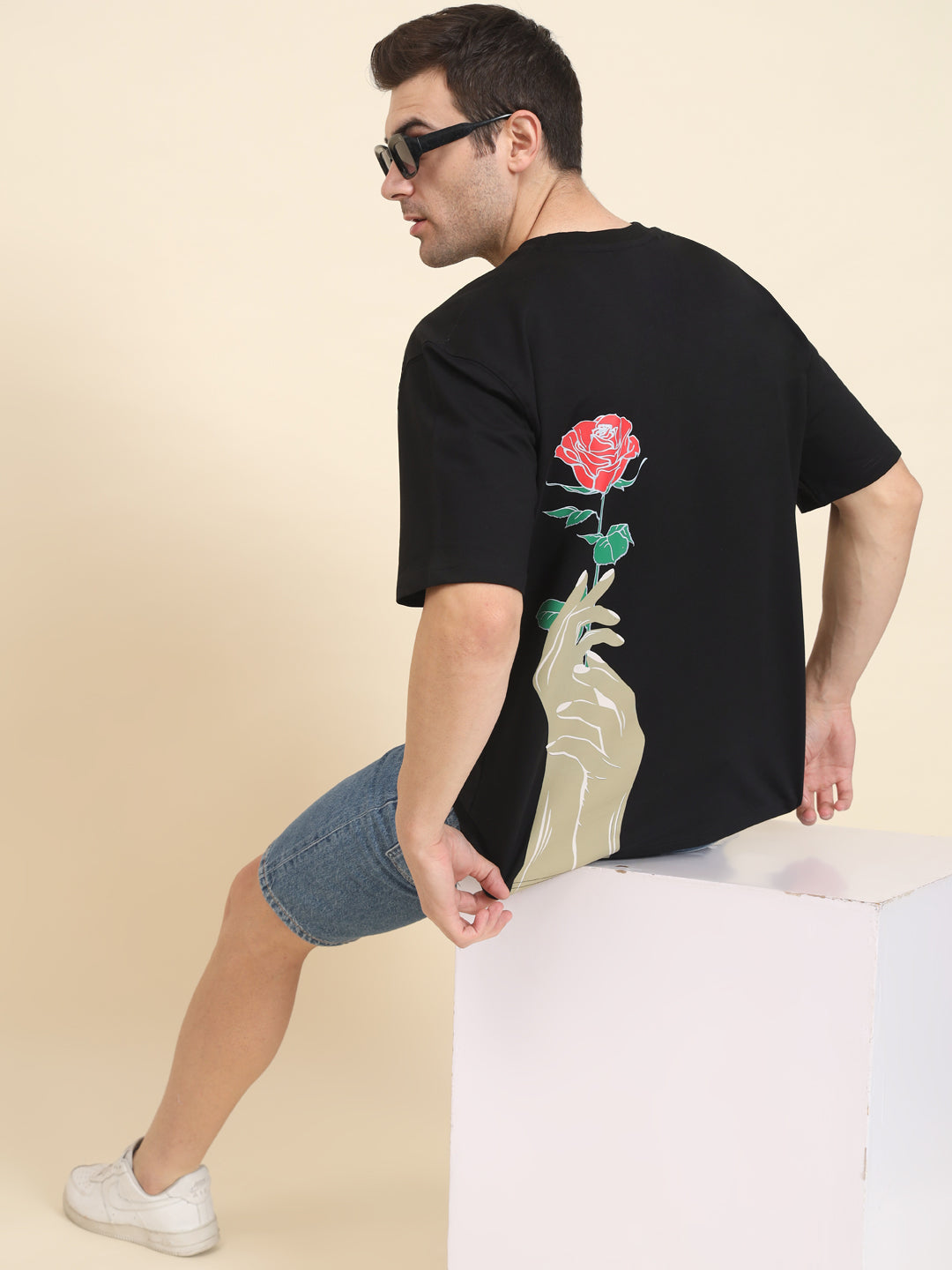 Rose Print Oversized Carbon T-Shirt
