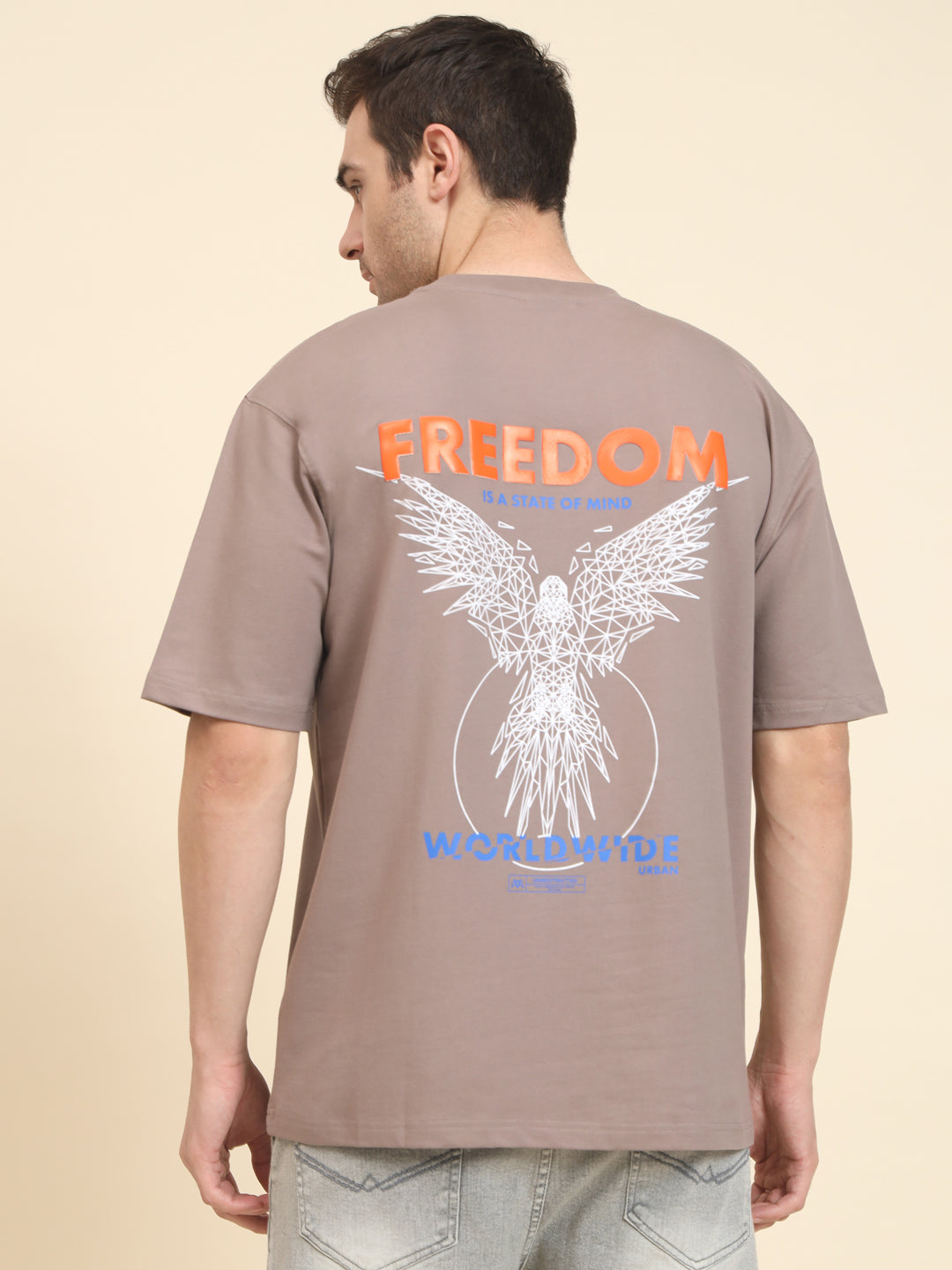 Freedom Print Oversized Rosy Brown T-Shirt
