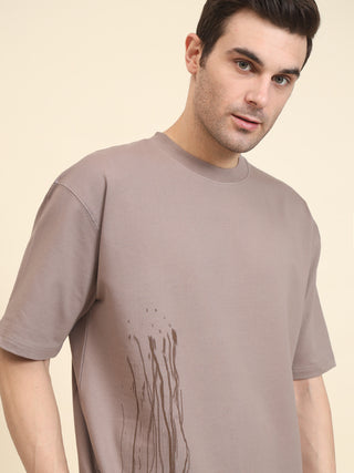 Raw Print Oversized Rosy Brown T-shirt