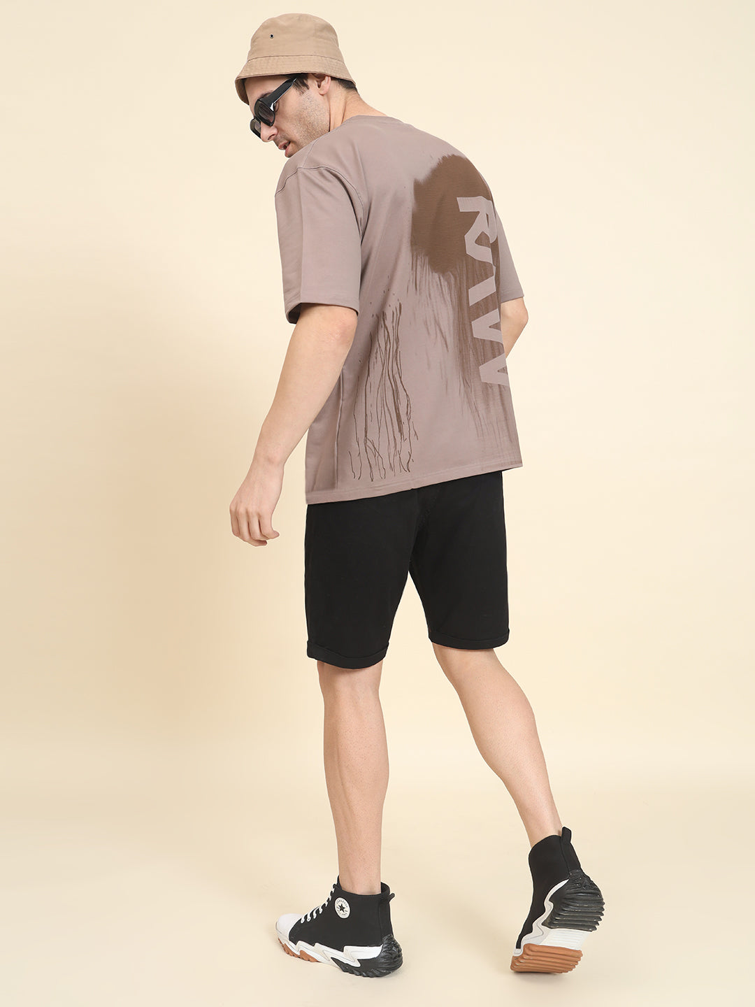 Raw Print Oversized Rosy Brown T-shirt