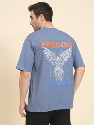 Freedom Print Oversized Airforce Blue T-shirt