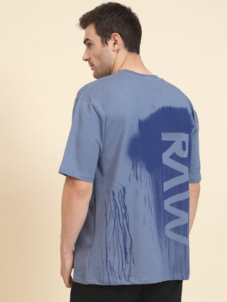 Raw Print Oversized Airforce blue T-Shirt