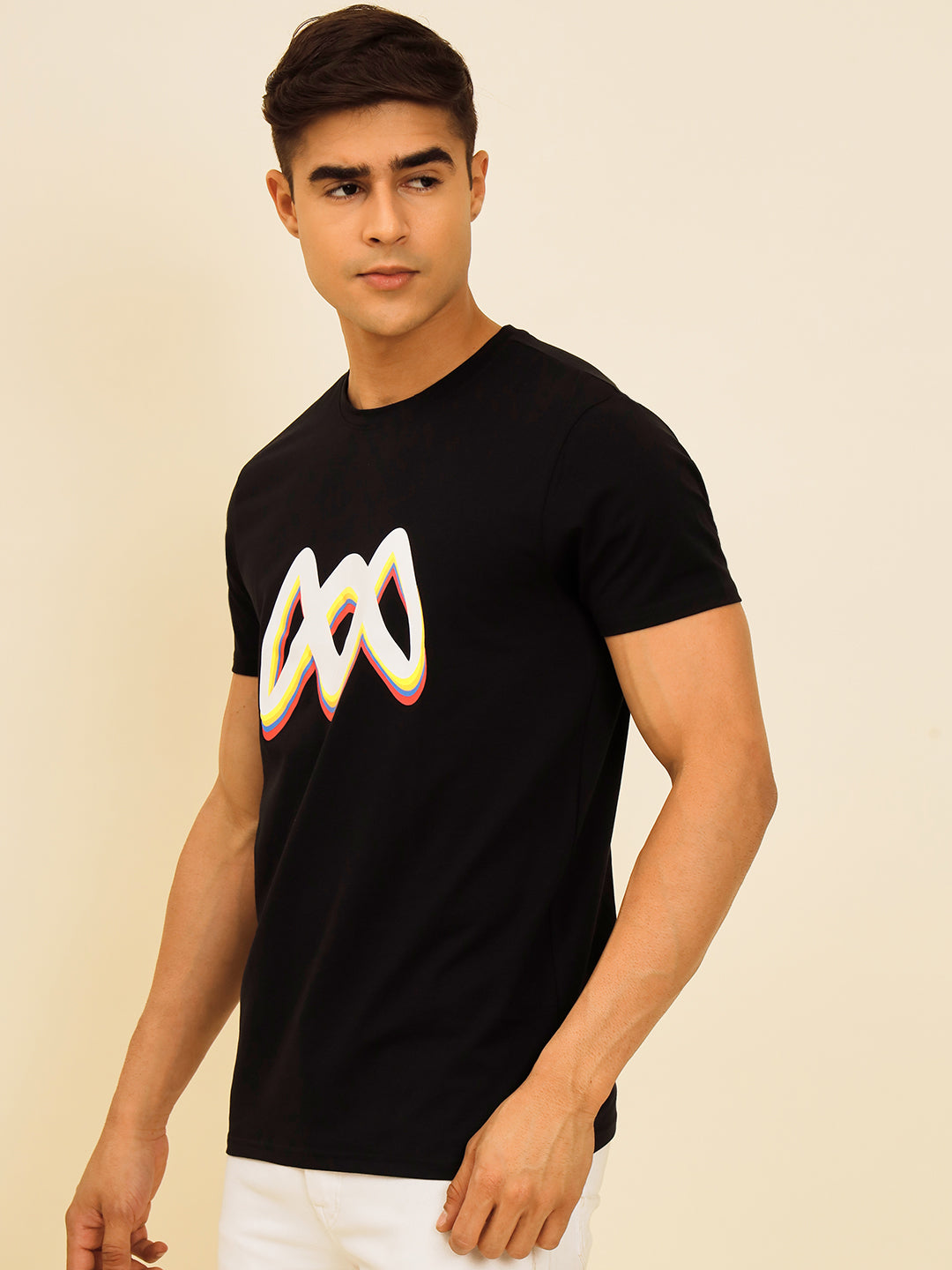 Muwin Black Printed T-shirt