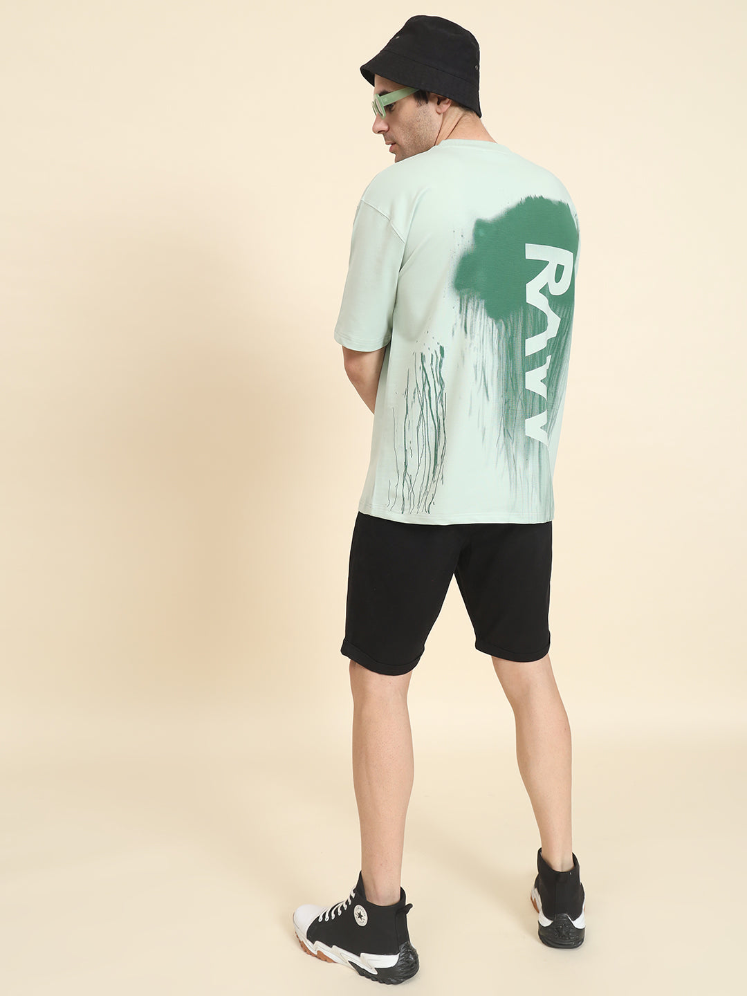 Raw Print Oversized Pista Green T-Shirt